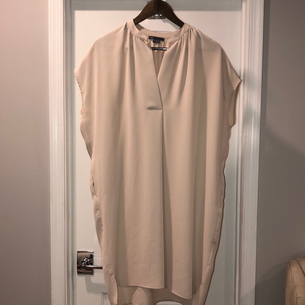 Vince Mock Collar Cream Tunic Dress, M